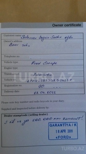 Ford Escape 2011, 78,000 km - 2.4 l - Xudat