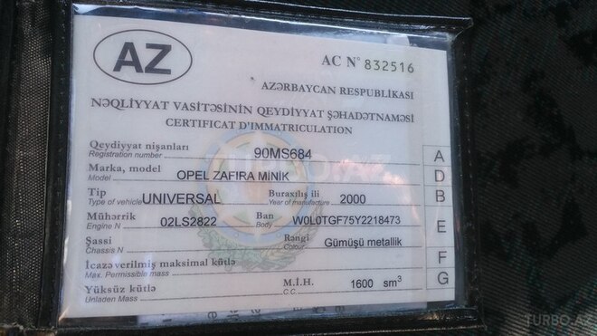 Opel Zafira 2000, 260,000 km - 1.6 l - Bakı