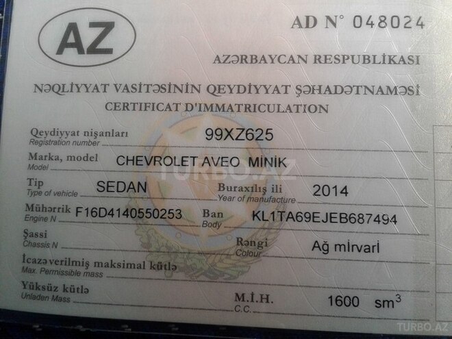 Chevrolet Aveo 2014, 42,000 km - 1.6 l - Bakı