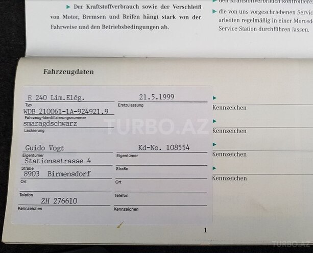 Mercedes E 240 1999, 215,000 km - 2.4 l - Bakı