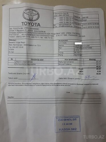 Toyota Land Cruiser 2013, 103,500 km - 4.0 l - Bakı