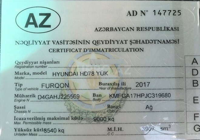 Hyundai HD-78 2017, 100 km - 3.9 l - Bakı