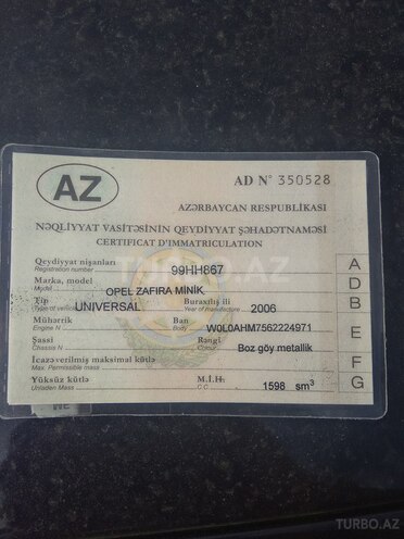 Opel Zafira 2006, 192,000 km - 1.6 l - Bakı
