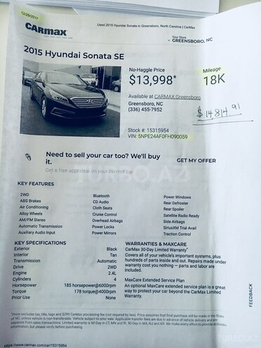 Hyundai Sonata 2014, 23,500 km - 2.4 l - Bakı