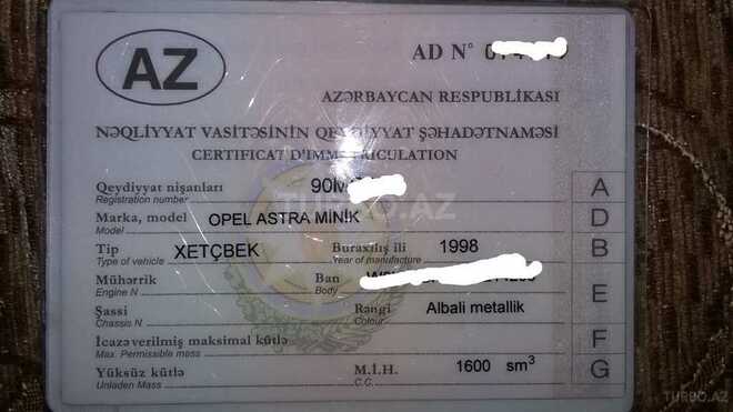 Opel Astra 1998, 246,597 km - 1.6 l - Sumqayıt