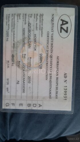 HOWO 371 2010, 120,000 km - 9.5 l - Bakı
