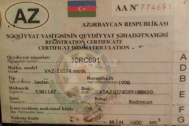 LADA (VAZ) 2107 1998, 985,745 km - 1.6 l - Salyan
