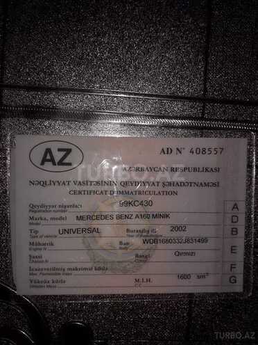 Mercedes A 160 2002, 151,686 km - 1.6 л - Goranboy