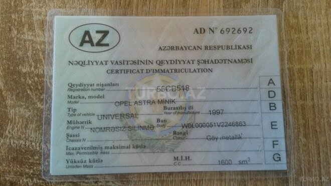 Opel Astra 1997, 238,548 km - 1.6 l - Şəki
