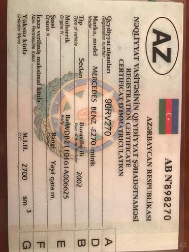 Mercedes E 270 2002, 235,400 km - 2.7 l - Bakı