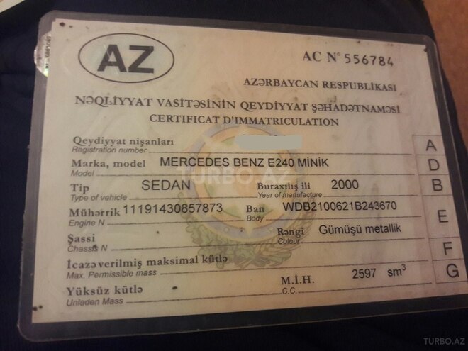 Mercedes E 240 2000, 195,600 km - 2.6 l - Bakı