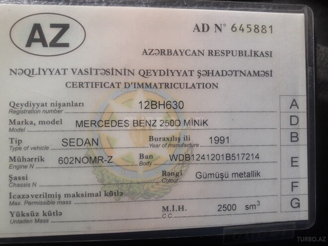 Mercedes E 250 1992, 323,232 km - 2.5 l - Bakı