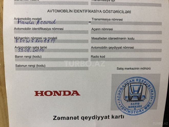 Honda Accord 2014, 99,000 km - 2.5 l - Bakı