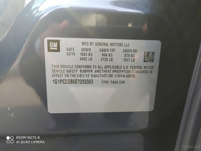 Chevrolet Cruze 2014, 95,651 km - 1.4 l - Gəncə