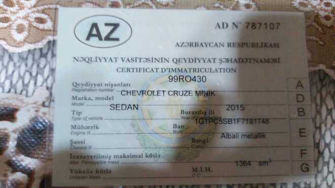 Chevrolet Cruze 2015, 97,000 km - 1.4 л - Sumqayıt