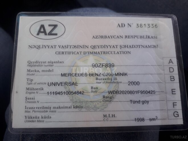 Mercedes C 200 2000, 234,568 km - 2.0 l - Sumqayıt