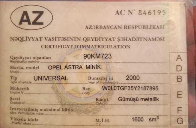 Opel Astra 2000, 264,000 km - 1.6 l - Bakı