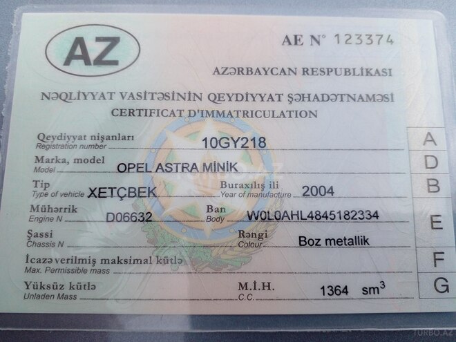 Opel Astra 2004, 194,000 km - 1.4 l - Bakı