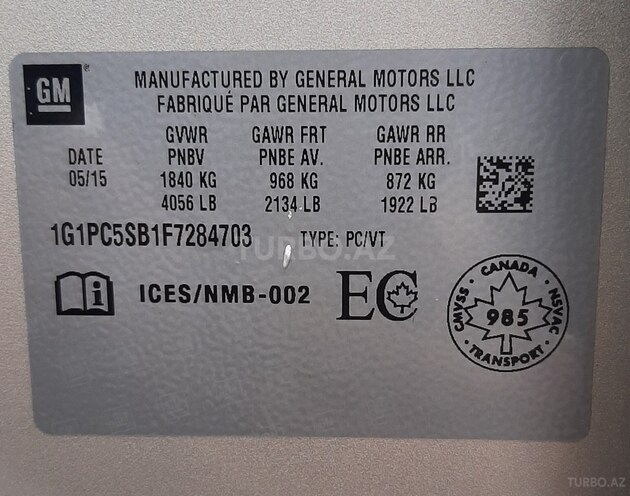Chevrolet Cruze 2015, 91,733 km - 1.4 l - Bakı