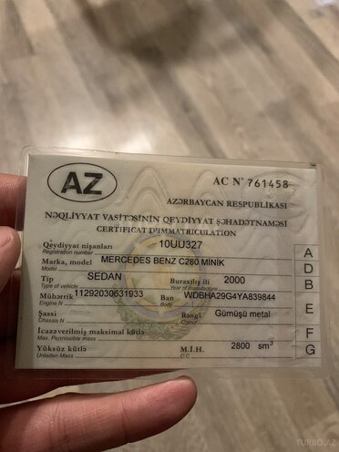Mercedes C 280 2000, 184,551 km - 2.8 l - Şəmkir