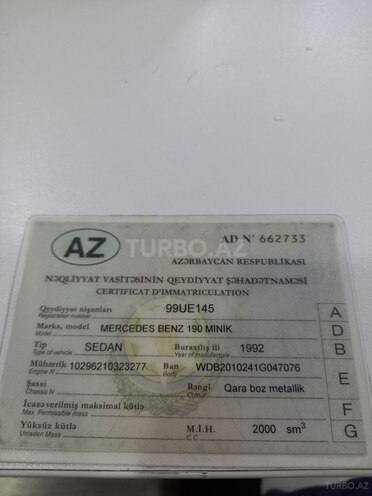 Mercedes 190 1992, 231,521 km - 2.0 l - Bakı