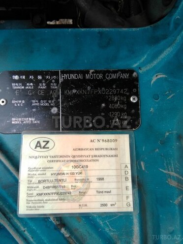 Hyundai H 100 1998, 243,753 km - 2.5 л - Qax