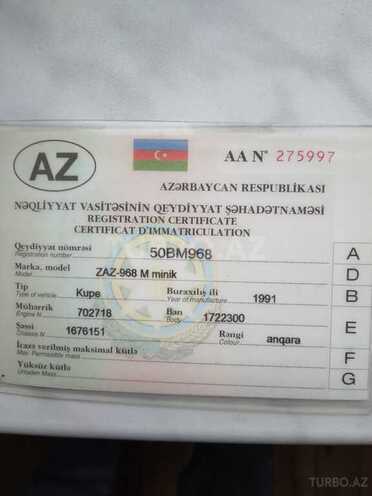 ZAZ 968M 1991, 250,000 km - 1.2 l - Şirvan