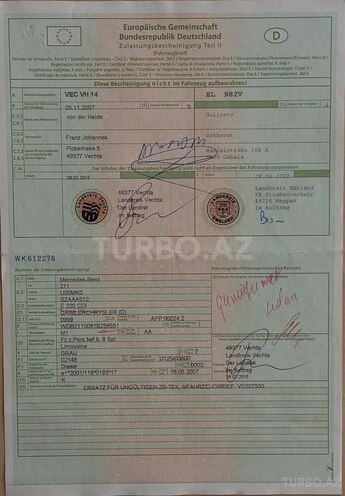 Mercedes E 220 2007, 163,000 km - 2.2 l - Qəbələ