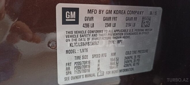 Chevrolet Trax 2015, 115,900 km - 1.4 l - Bakı