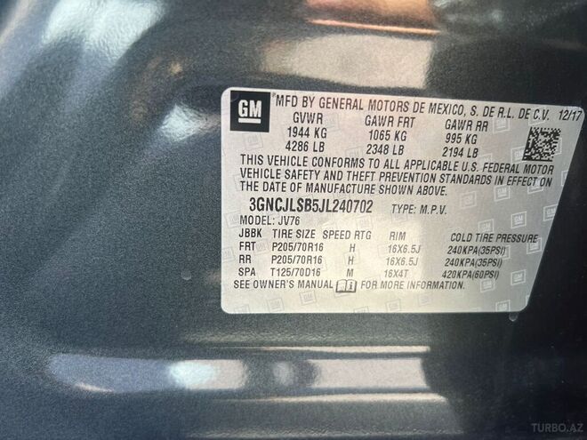 Chevrolet Trax 2018, 22,531 km - 1.4 l - Bakı
