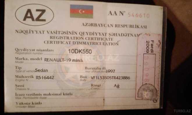 Renault 19 1997, 168,075 km - 1.4 л - Salyan