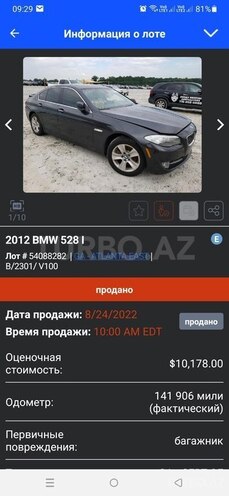 BMW 528 2012, 141,000 km - 2.0 l - Bakı