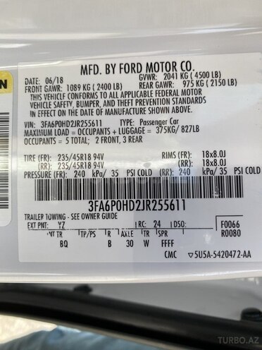 Ford Fusion 2018, 65,000 km - 1.5 l - Yevlax