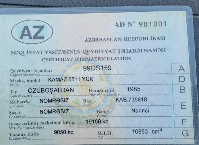 KamAz 5511 1985, 666,666 km - 11.0 l - Bakı