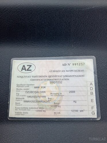 MAN TGA 33.480 2008, 480,000 km - 4.8 l - Gəncə