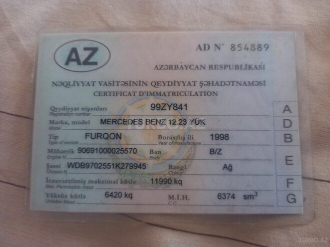 Mercedes Atego 1223 1998, 200,000 km - 6.4 l - Bərdə