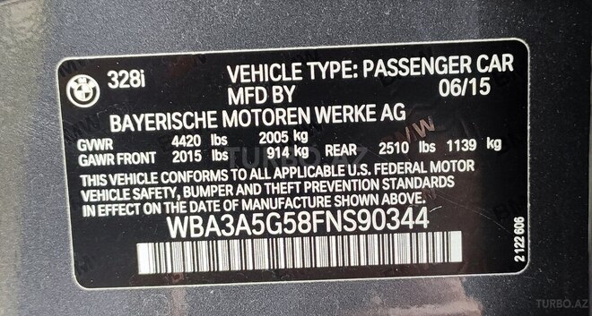 BMW 328 2015, 121,000 km - 2.0 л - Bakı