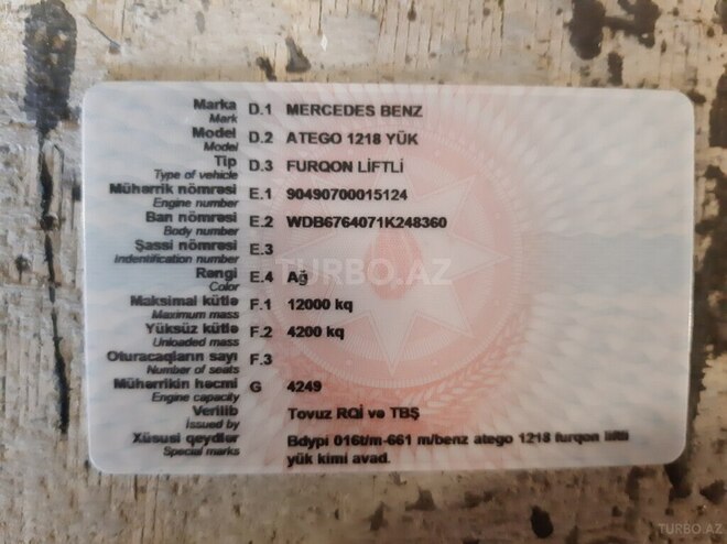 Mercedes Atego 1218 1997, 680,000 km - 4.2 l - Ağstafa