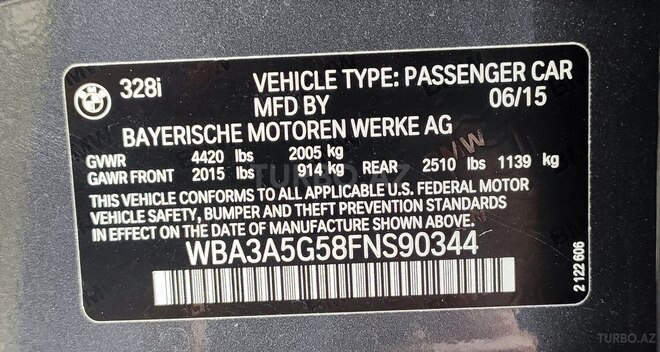 BMW 328 2015, 120,000 km - 2.0 л - Bakı