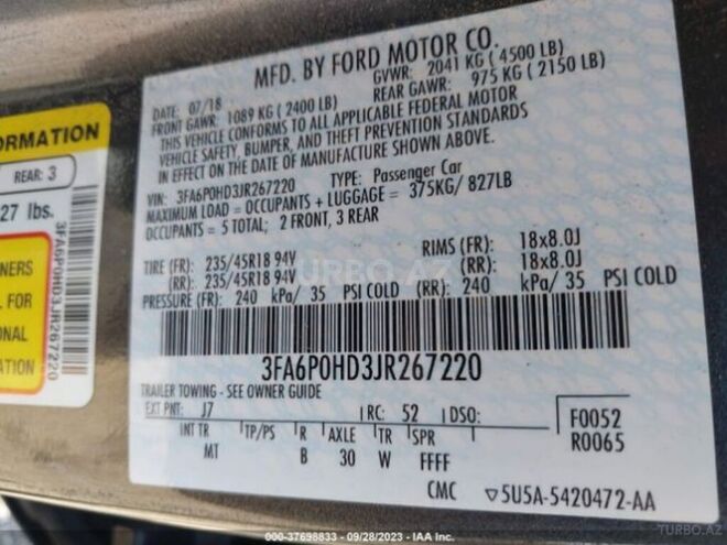 Ford Fusion (North America) 2018, 70,811 km - 1.5 l - Bakı