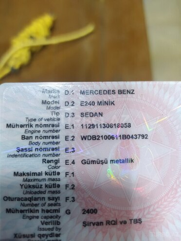 Mercedes E 240 2000, 238,000 km - 2.4 l - Şirvan