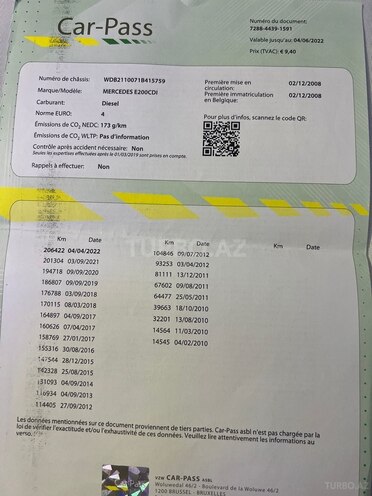 Mercedes E 200 d 2008, 360,000 km - 2.2 l - Bakı