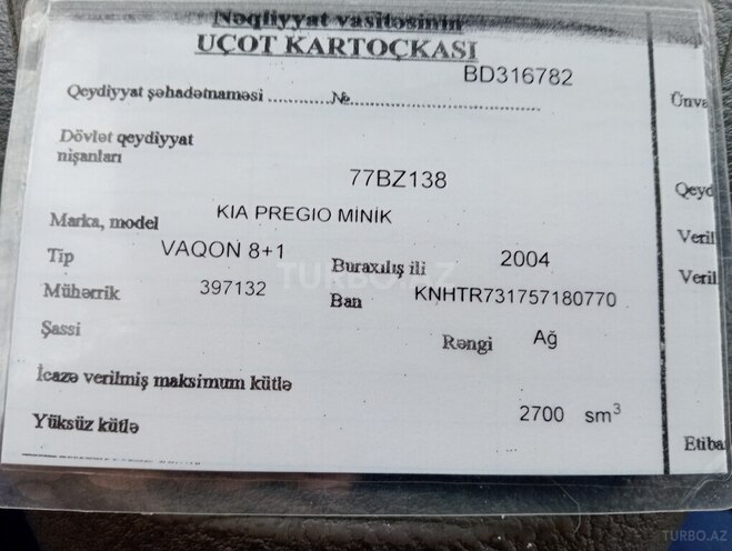 Kia Pregio 2004, 237,000 km - 2.7 l - Salyan