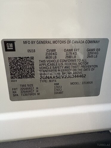 Chevrolet Equinox 2018, 140,464 km - 1.5 l - Bakı