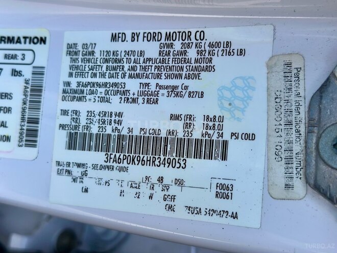 Ford Fusion (North America) 2017, 126,000 km - 2.0 l - Bakı