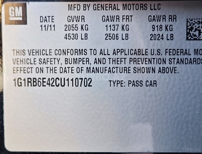 Chevrolet Volt 2012, 205,000 km - 1.4 l - Bakı