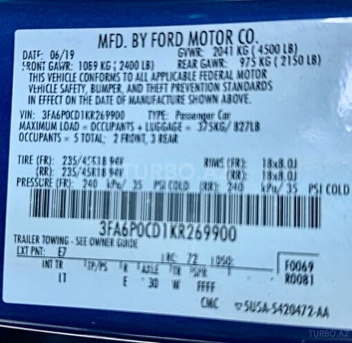 Ford Fusion (North America) 2019, 112,000 km - 1.5 l - Bakı