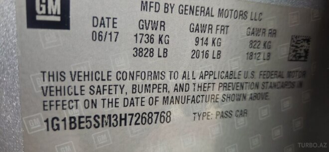 Chevrolet Cruze 2017, 257,495 km - 1.4 л - Gəncə