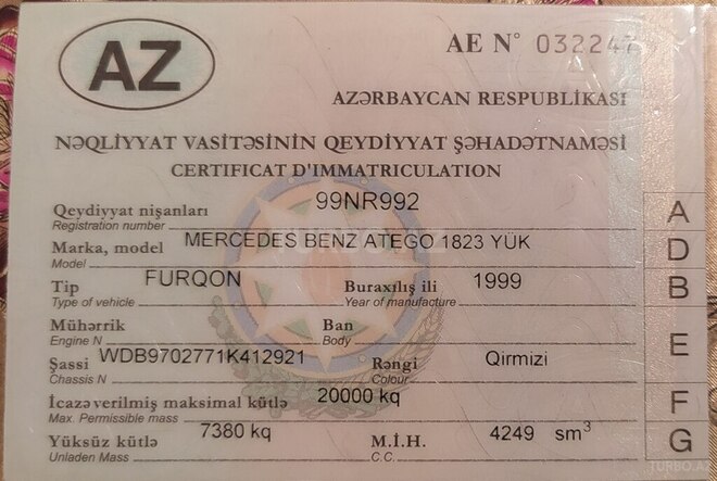 Mercedes Atego 1823 1999, 685,695 km - 4.3 л - Ağstafa