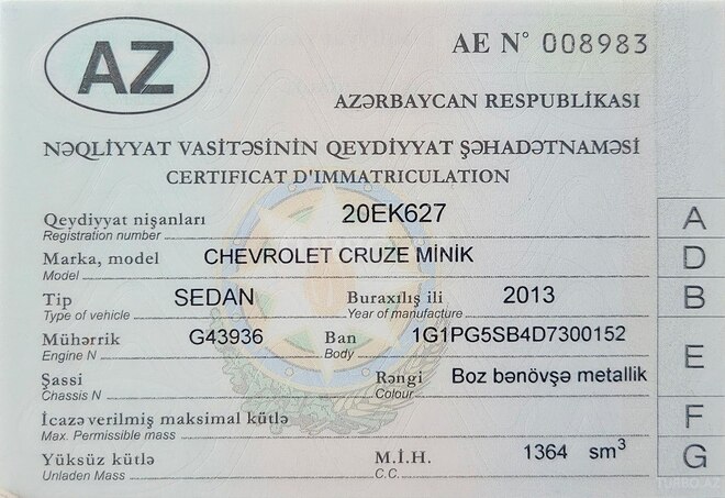 Chevrolet Cruze 2013, 249,378 km - 1.4 л - Bakı